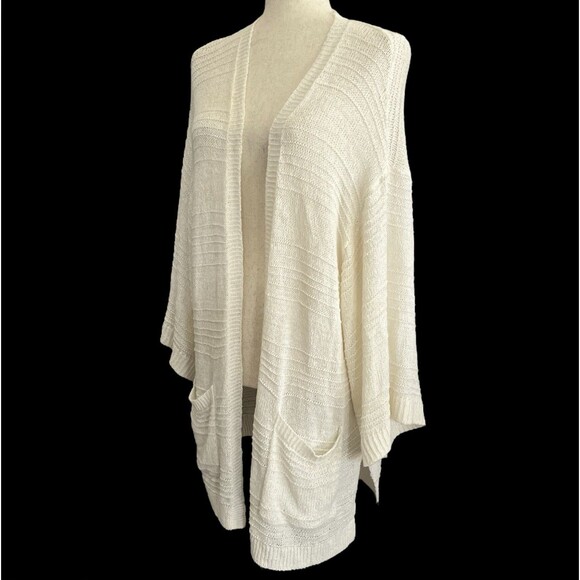 Old Navy Oversized Cardigan Sweater M w/ Pockets Beige Duster Coastal Minimalist - Picture 12 of 12